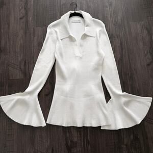 PALMER//HARDING Ribbed Knit Tunic Shirt – White